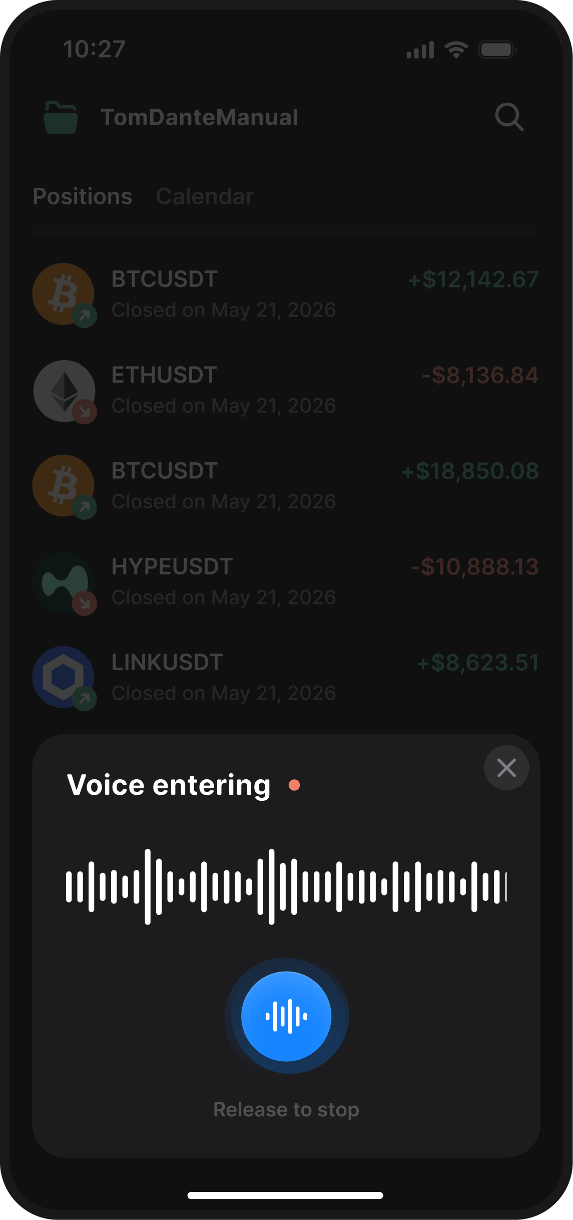 Voice entry in the Scope mobile trading journal